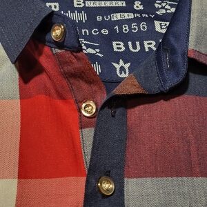 Burberry Youth XL Red and Blue Checkered Shirt EKD Logo